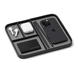 Nordik Leather Valet Tray - Pebble Black - 24 x 20 Centimeters - Medium Vegan Leather Tray - Stylish Nightstand Organizer for Men - Modern Bedside Caddy - EDC Catchall for Key Watch Wallet Jewellery Pebble Black 24cm x 20cm