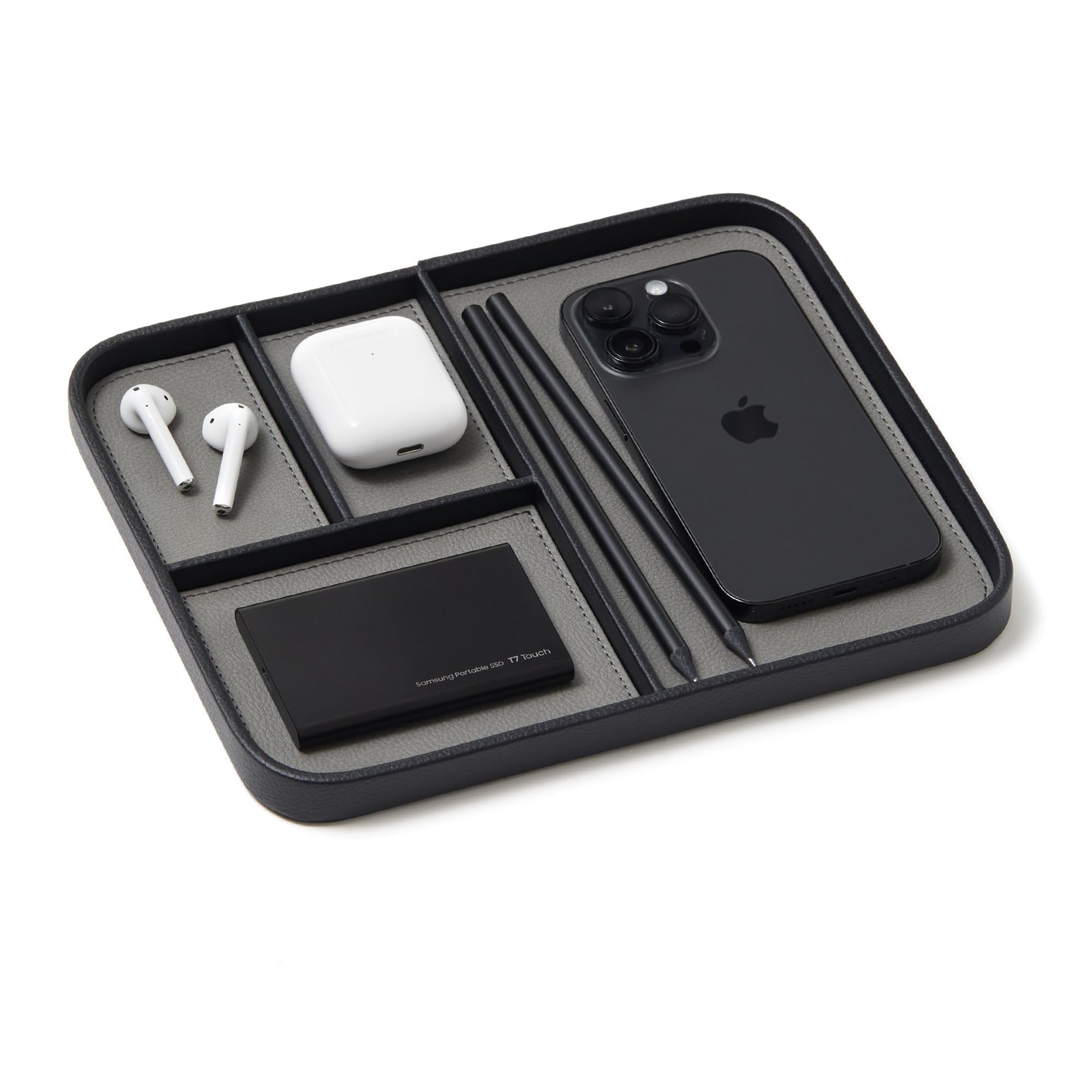 Nordik Valet Tray - Premium Vegan Leather Catch-All Tray, Two Tone Black and Gray - Organize Your Everyday Essentials in Style
