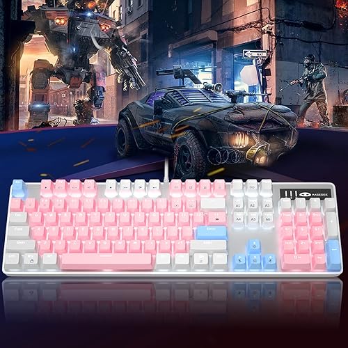 Miniatura 6 de MageGee Teclado mecánico para juegos, interruptor azul mejorado de 104 teclas, teclado retroiluminado blanco, teclado mecánico con cable USB para