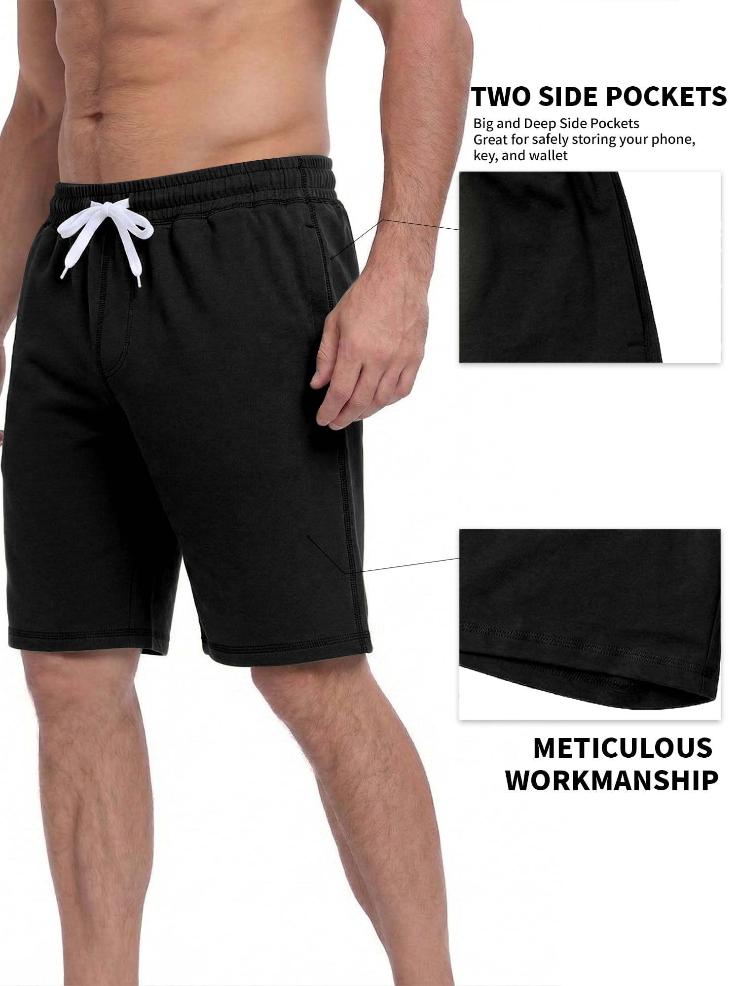 Men's 9'' Shorts Casual Athletic Summer Cotton Sweat Shorts with Drawstring S-2XL - 4