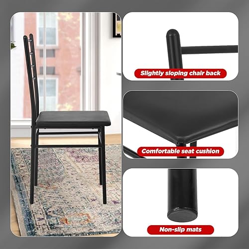 Miniatura 4 de FDW Juego de mesa de comedor clásica de 5 piezas, mesa superior de vidrio con marco de metal y 4 sillas modernas rectangulares, juego de mesa de