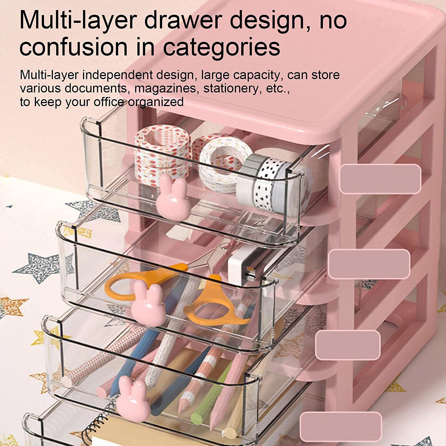 House of Quirk 4 Tier Transparent Cosmetic Jewelry Box, Office Desktop Drawer Storage Box, Plastic Multi-Layer Small Storage Box (White) 2