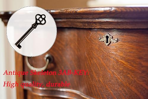 Miniatura 5 de Llave de esqueleto de barril hueco antiguo KY-3AB (4 piezas) para puertas de gabinete, cajones de aparador, relojes de abuelo, antiguo, vintage,