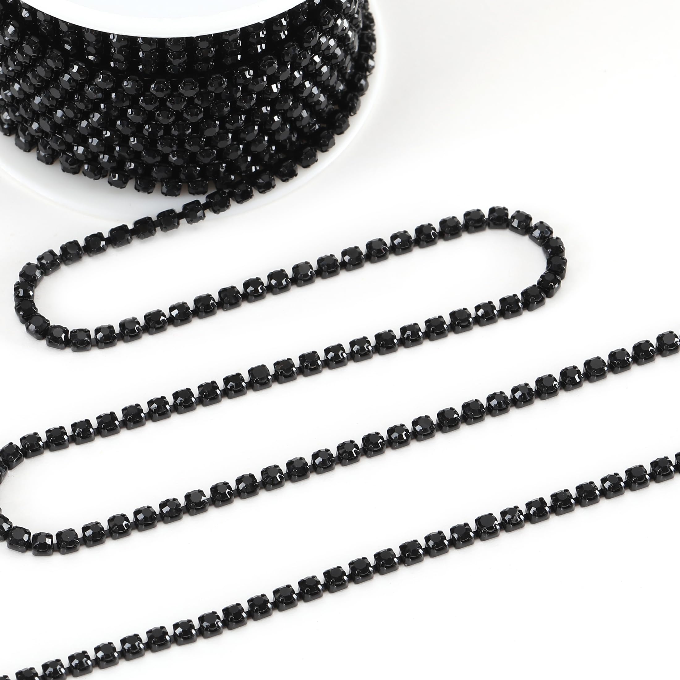 Rytenz 10 Yards 4 MM Rhinestone Chain Trim Crystal Rhinestone Close Chain Trim Shiny for Sewing Crafts, DIY Decoration, Jewelry, Clothing, Shoes (Black)