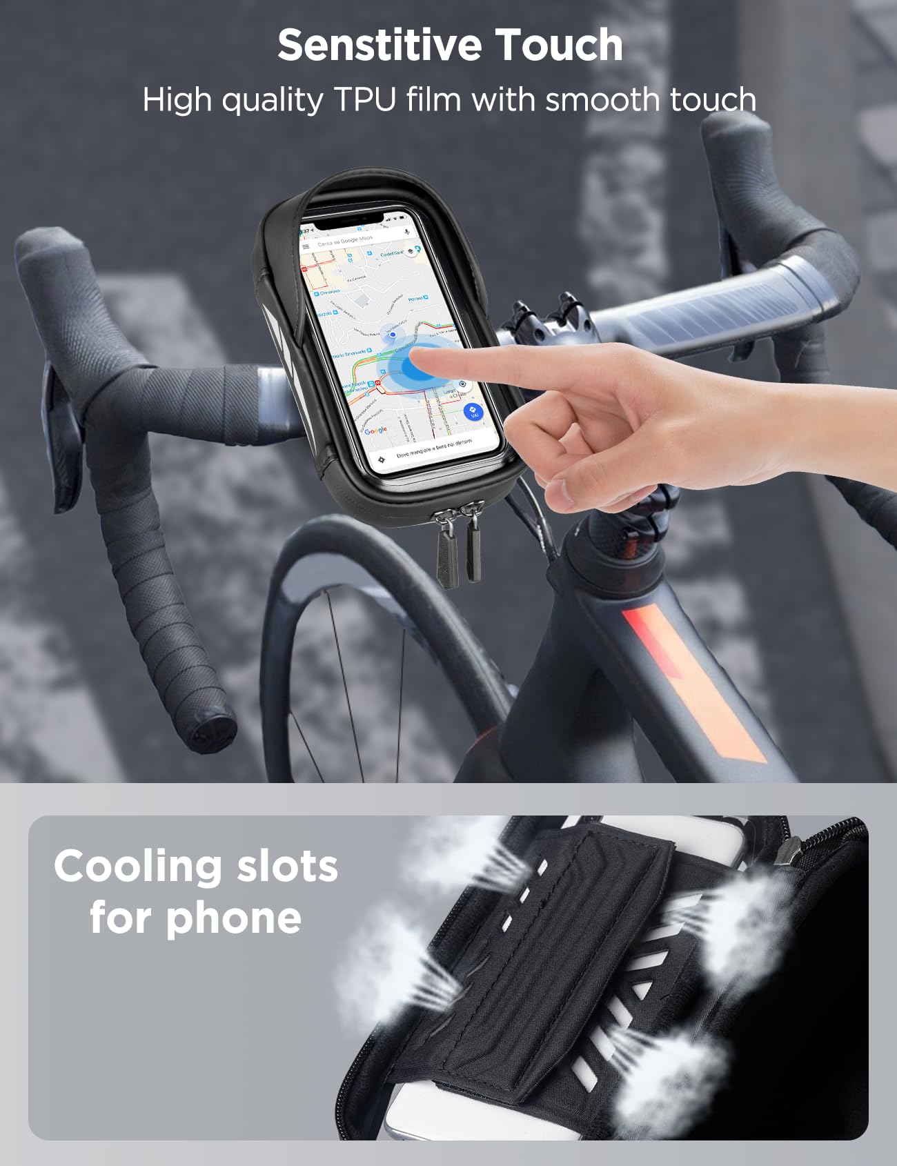 Borsa Manubrio Bici Impermeabile - Porta Telefono Con Rotazione 360&deg; Per Ciclismo