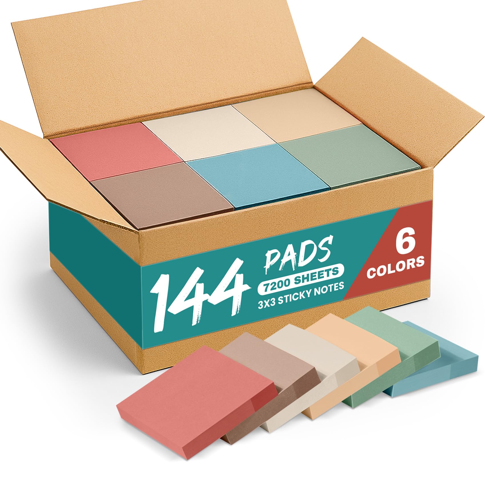 Taja Vintage Colors Sticky Notes 3x3 Inch (144 Pads) | Bulk Pack for Planning & Organization - main product image