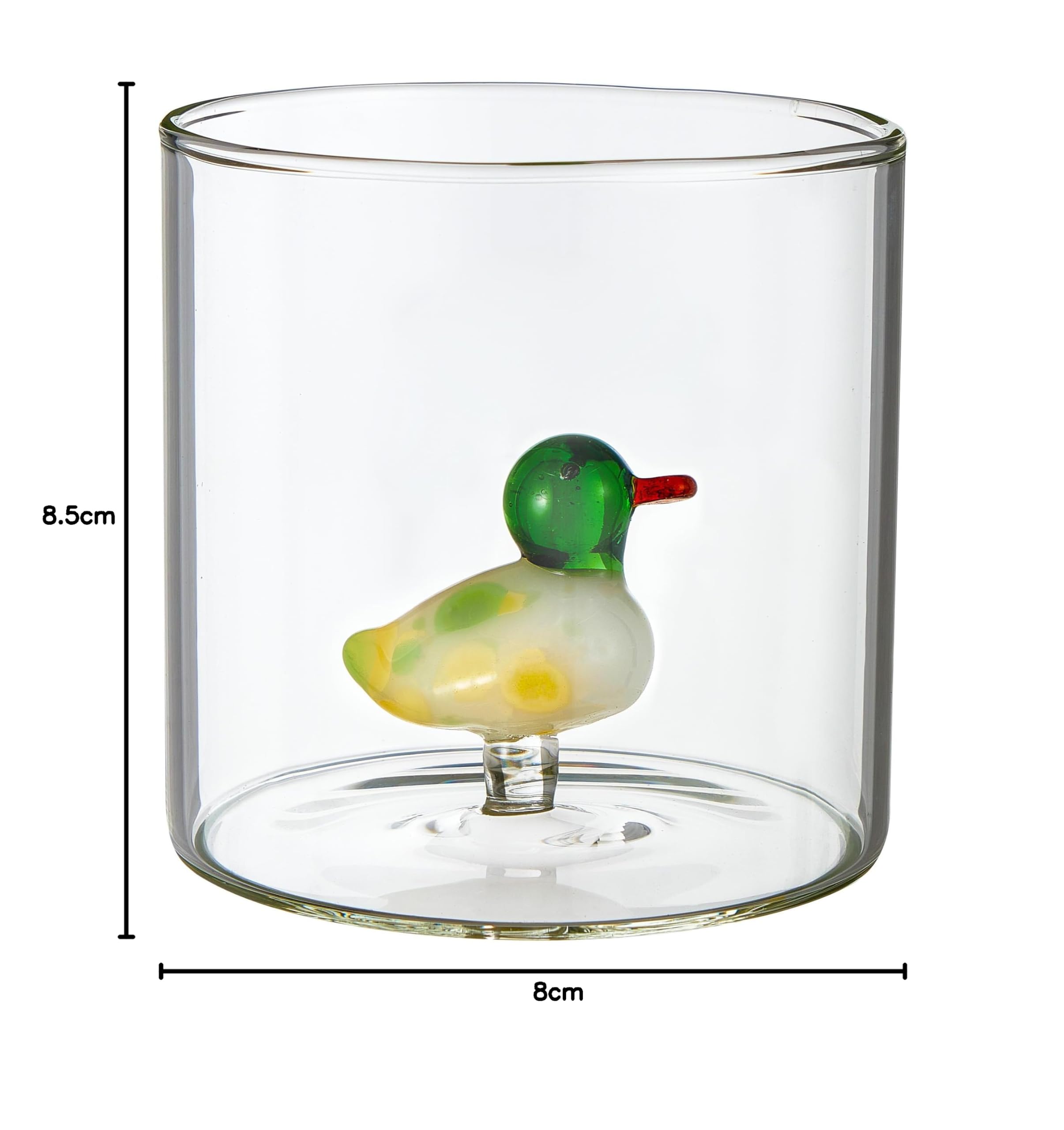 Baroni Home Juego de 6 Vasos de Vidrio Borosilicato de 32 cl, Vasos Transparentes de Colores Surtidos, Lavables en Lavavajillas, 8 X 8,5 cm, Animales