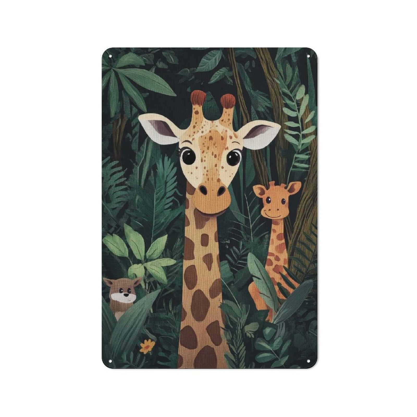 Junmoney Giraffe Family In Jungle Vintage Vintage Metal Sign 30X20cm Featuring Room Wall Plaque For Flat, Dorm Room, Lounge Or Cafe