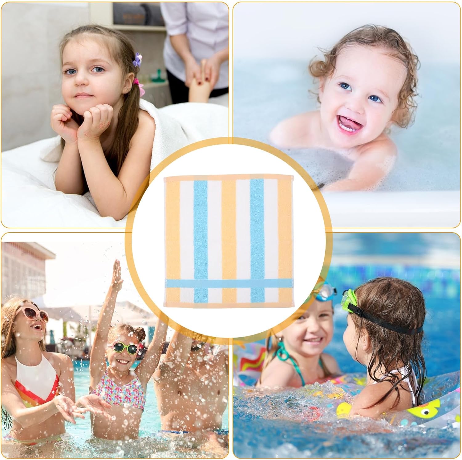 Zerodeko 3pcs Cotton Face Towels for 13.4-inch Soft Non-Twisted Striped Washcloths Blue, 45g Lightweight Quick Drying Bathroom Washcloth Set