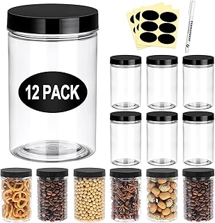 Eupako 12 Pack Plastic Jars with Lids 8 OZ - Empty Clear Cosmetics Containers with Pen and Labels, Round Small Plastic Jars with Screw On Lids for Slime, Makeup, Butter, Cream, Lotion, Pot, Dry Food