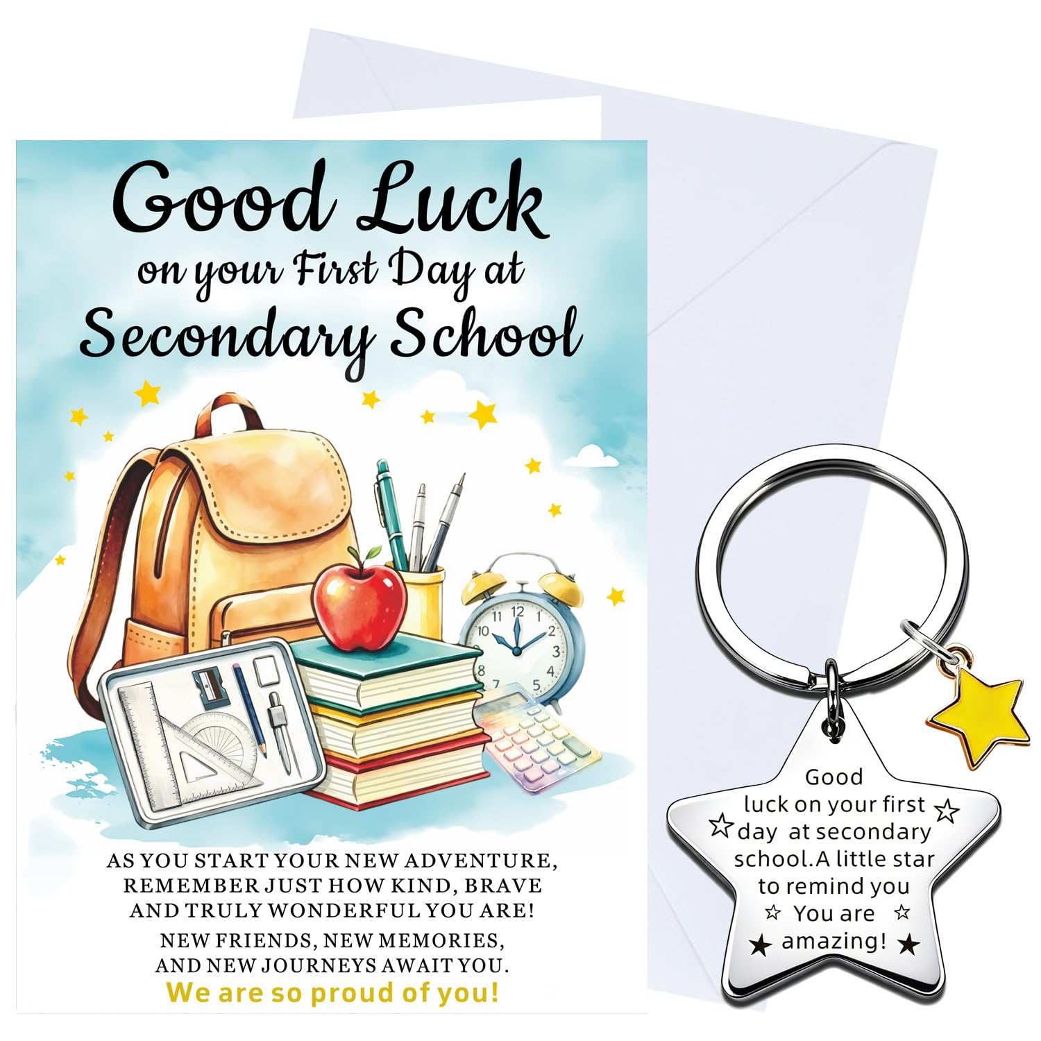 XINDY First Day at Secondary School Card, Back to School 1st Day Good Luck New Starting Big School Card Keyring, First Day at School Gifts for Boys Girls — image 1