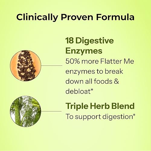 Miniatura 4 de HUM Flatter Me Suplemento para hinchazón diaria  18 enzimas digestivas de espectro completo para apoyar la descomposición de alimentos  Jengibre,