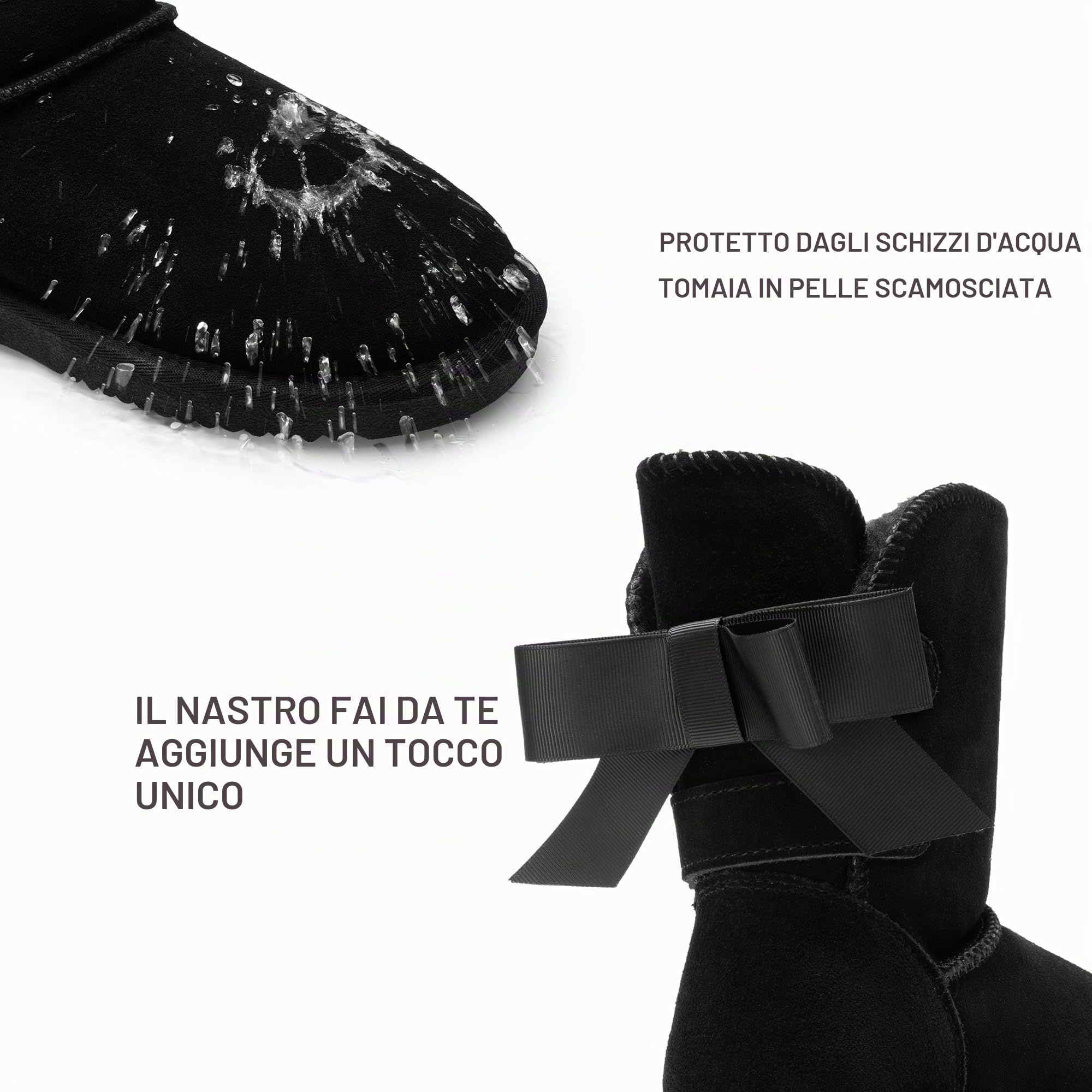 DREAM PAIRS Stivali Invernali da Donna FuzzyChic con Fiocco in Vera Pelle Scamosciata Fodera Stivaletti Corti per Esterno e Interno