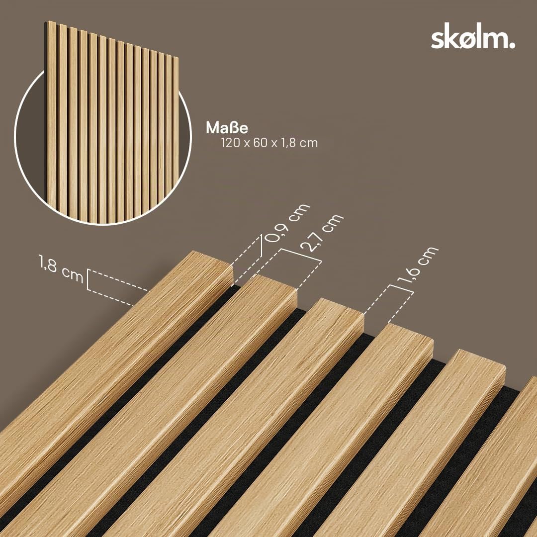 skølm Rune Akustikpaneele 120x60 cm, 4er Set, Holzoptik Eiche, Schallschutz