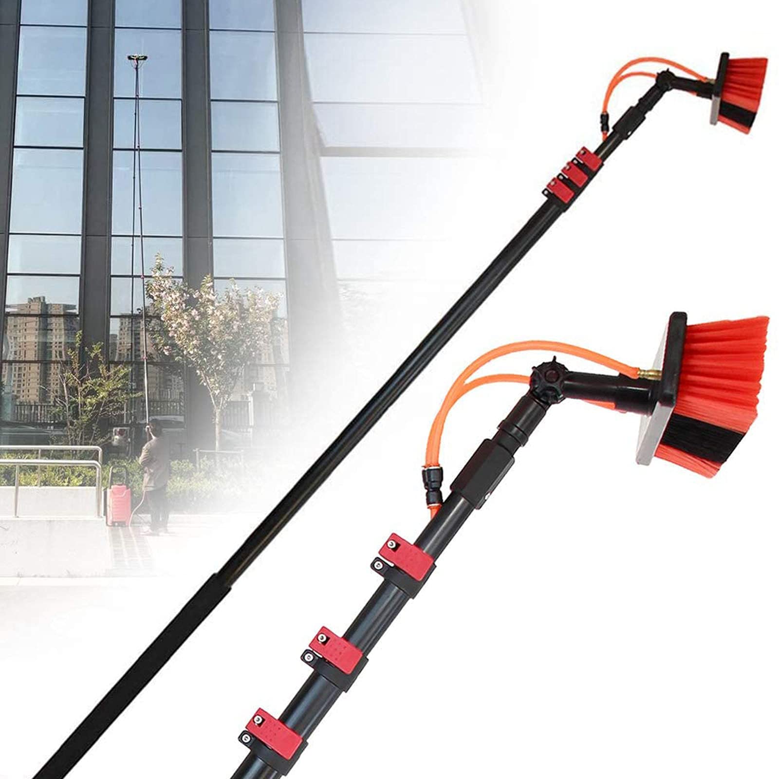 Aioneer Cleaning Brushes,Water Fed Pole Kit Window And Solar Cleaning Pole, Retractable Window Truck Cleaning Rod For Window Glass Wall Photovoltaic Panel Cleaning/30Ft/9M-35cm Brush -12M/39FT