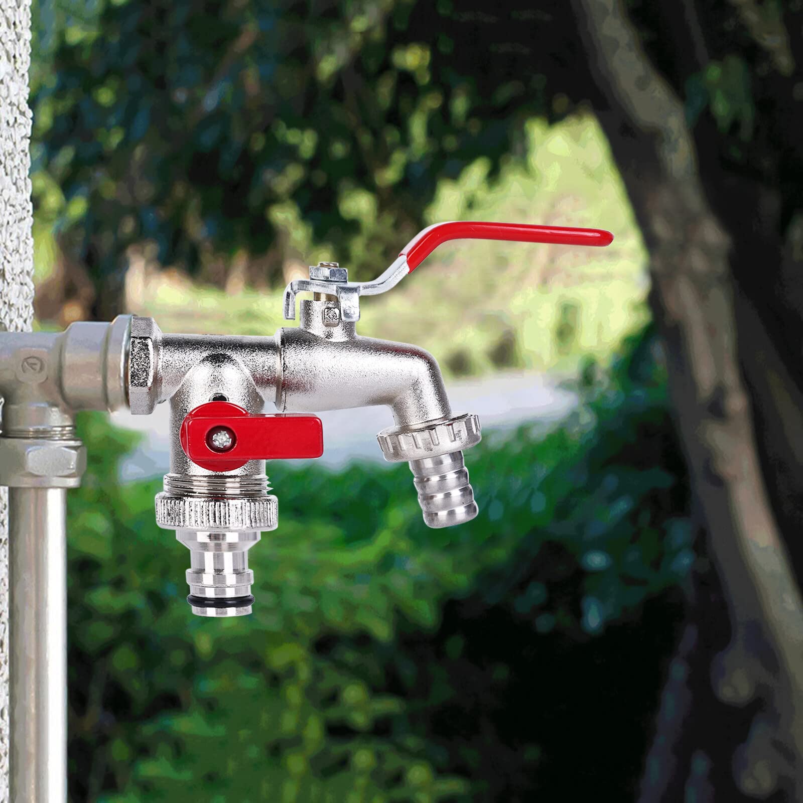 XCDMJ Rubinetto da giardino in ottone da 1/2, valvola a sfera per esterni, antigelo, con 1 connettori per tubo con 1 nastro di tenuta a rullo, rubinetto esterno, per giardino, in ottone