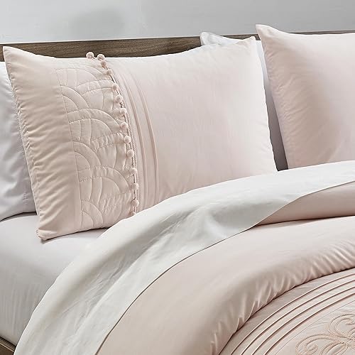 Miniatura 3 de Chezmoi Collection Athena - Juego de edredón de 7 piezas de felpilla bordada con pompones y sábanas para todas las estaciones, tamaño King, color