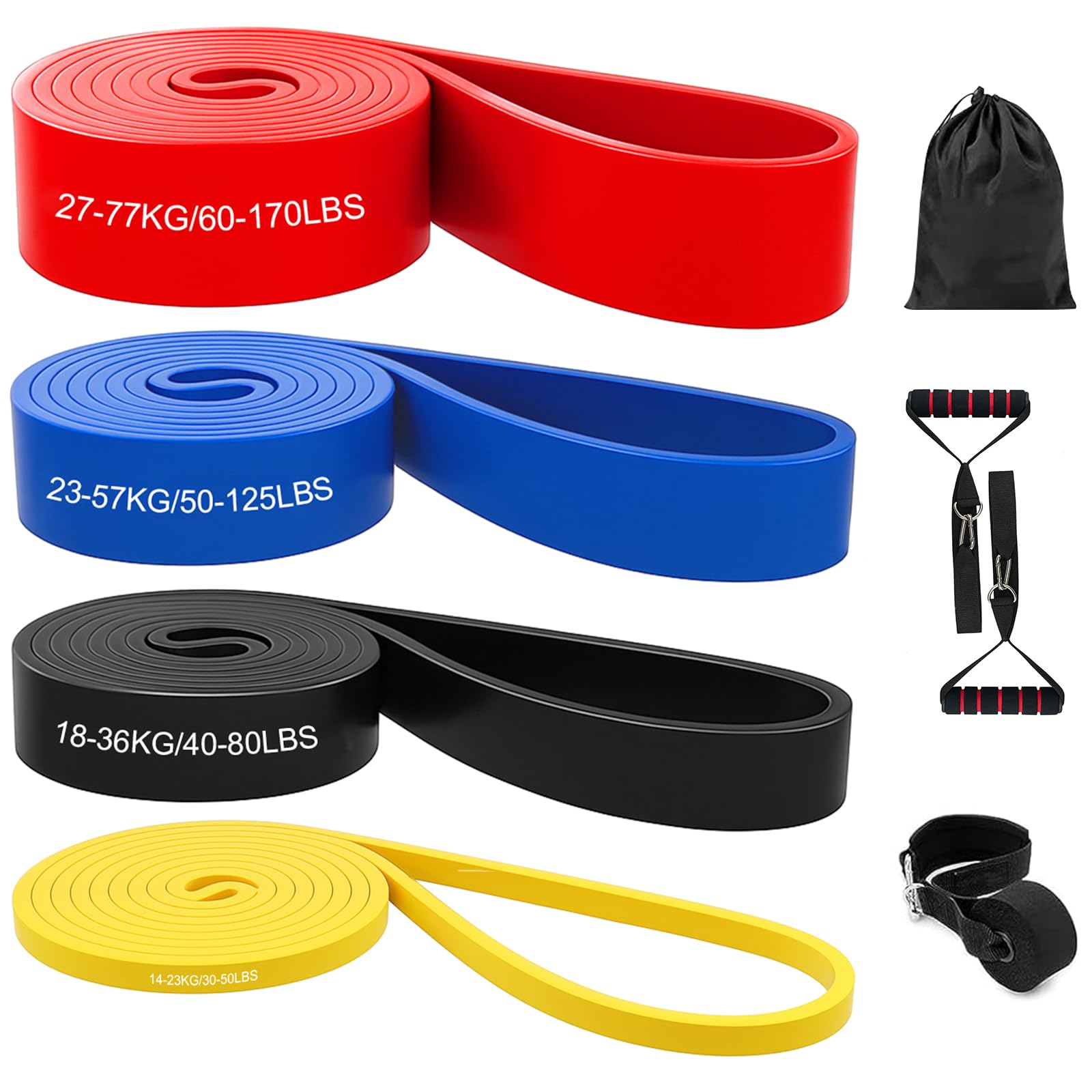 AIMAX Resistance Bands Set ⟮4 Levels⟯, Door Anchor, 2 Handles  Bag