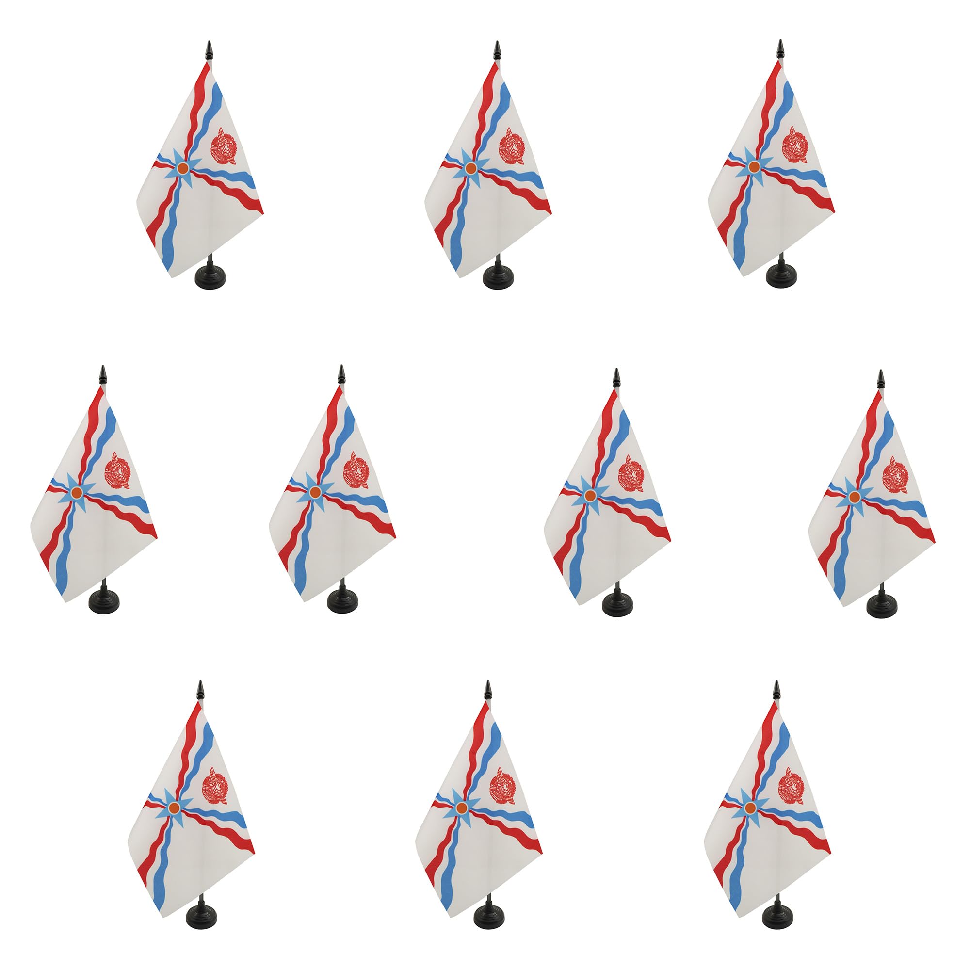 AZ FLAG - Set of 10 Assyria Table Flag 5'' x 8'' - 10 Small Assyrian Office Flags 100% Polyester 21 x 14 cm - Mini Desk Flag with 10'' Pole and Black Plastic Base