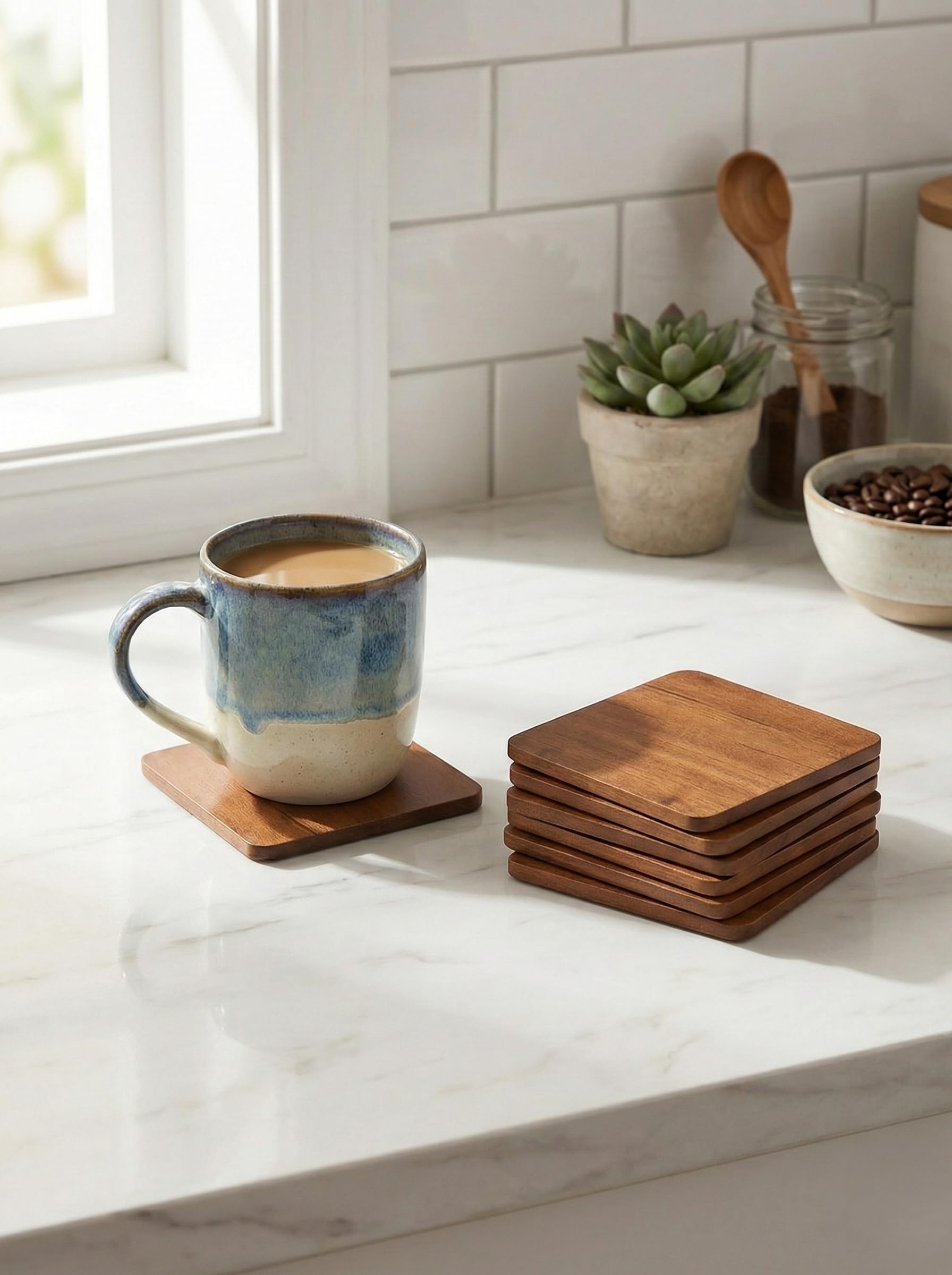 Wooden Tea Coasters - Set of 6 | Natural Wood -3