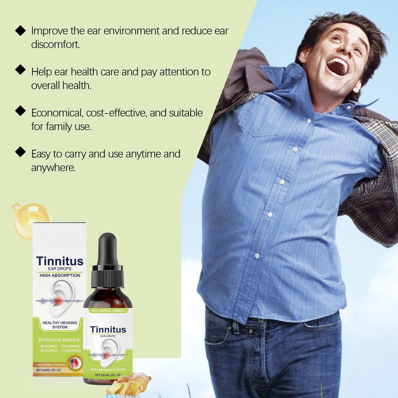 Tinnitus Relief for Ringing Ears - Ear Drops to Reduce Noise, Soothe Clogged Ears and Promote Clear Hearing, Gentle Formula（60ML/2FL.OZ) — view 8