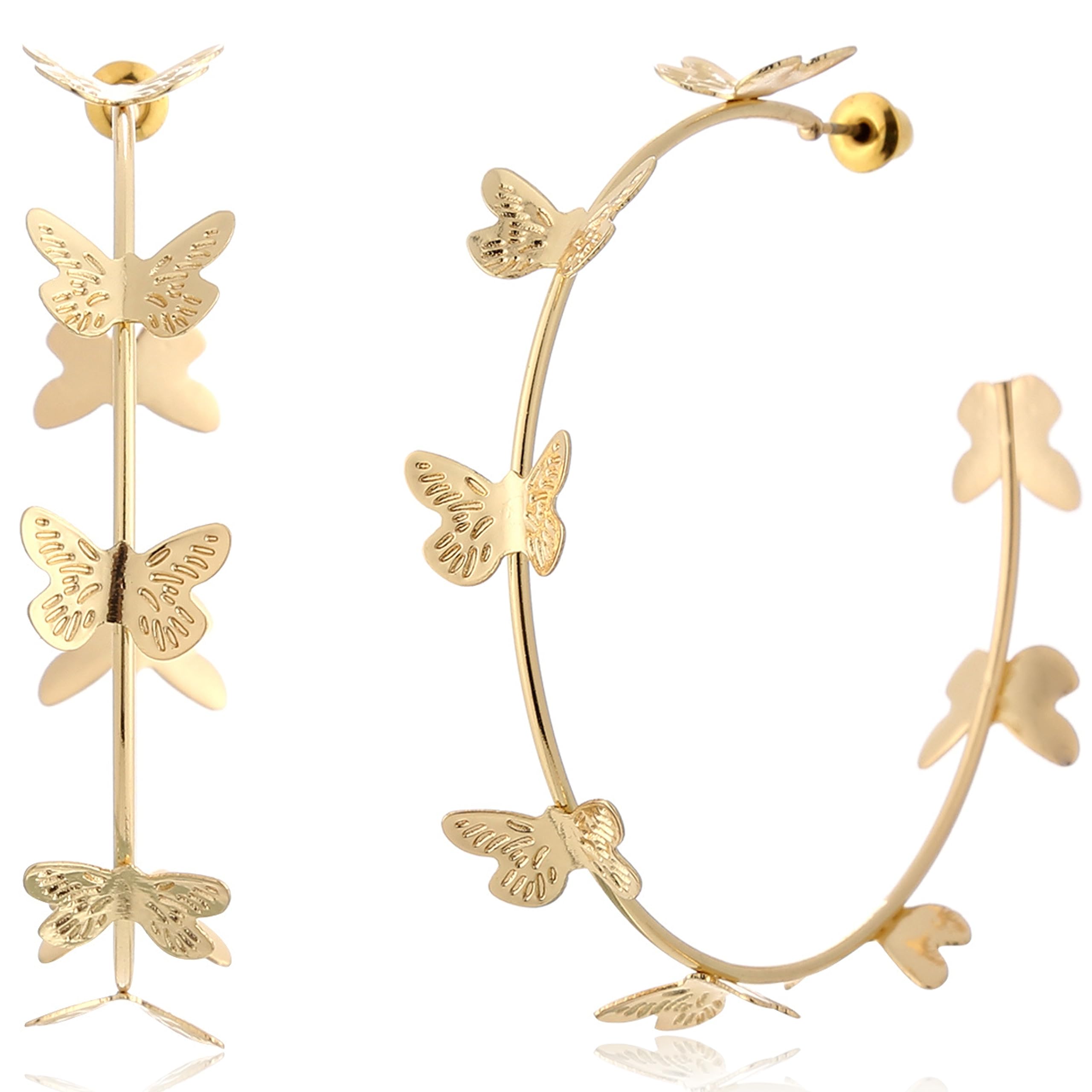 JENSVOIR Gold Hoop Earrings for Women - Large Gold Plated Pearl Heart Butterfly Earrings Trendy, Big Hypoallergenic Gold Hoop Pearl Earrings for Everyday, Teen Girls Gift Wedding Earrings