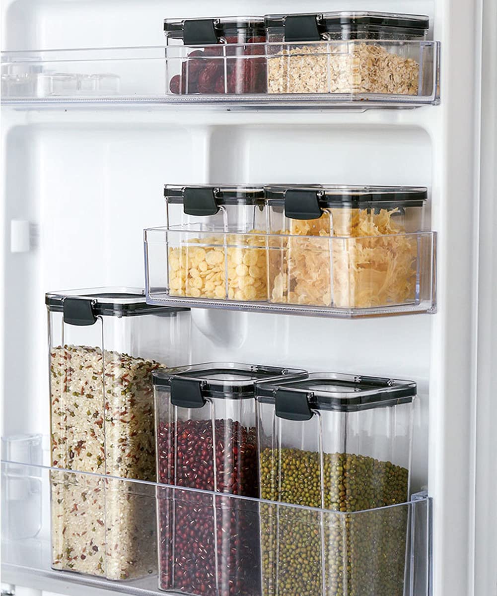 Botes Cocina, Juego de 4 Piezas de Recipiente de Botes Cocina Almacenaje de Plástico de Alimentos Sellados con Tapa, Se Utiliza para Almacenar Cereales, Pasta, Arroz, Harina