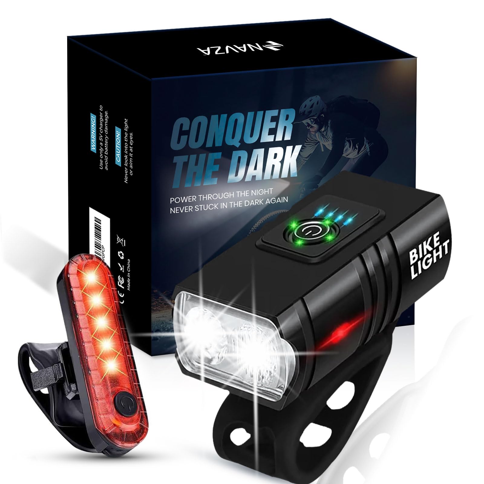 Rechargeable Bike Light Set – Front and Rear LED Lights, Ultra-Bright with 6 Modes, Long Battery Life, IP65 Waterproof, USB Charging for Road & Mountain Bicycles (Metallic Black)