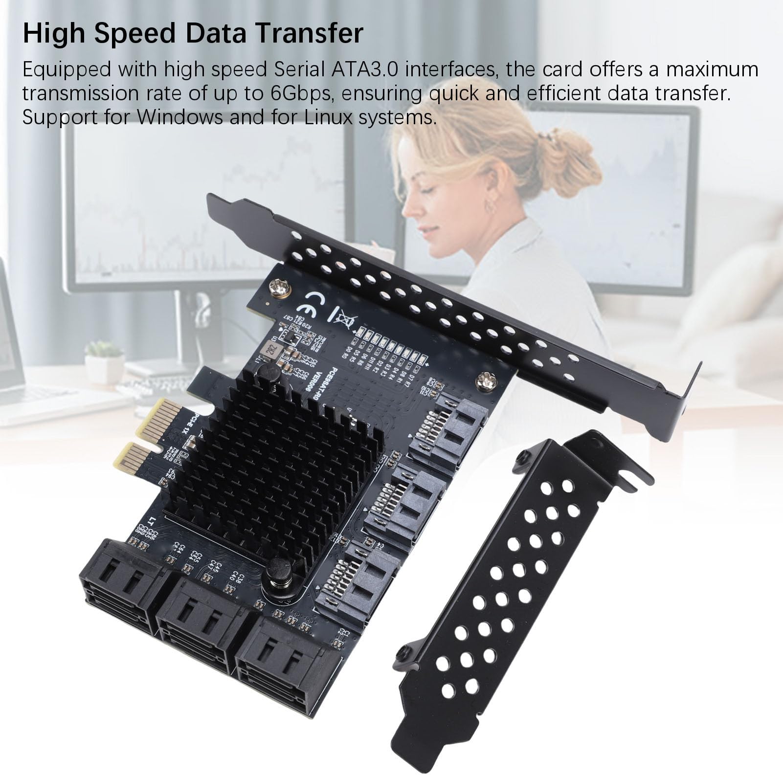 Sxhlseller Tarjeta de Expansión PCIE 1X de 9 Puertos, Adaptador PCIE a 9 SATA3.0 de 6 Gbps, Compatible con Hot Swap y Soft Raid, Controlador PCI Express 1X, 4X, 8X, 16X SATA para Sistemas