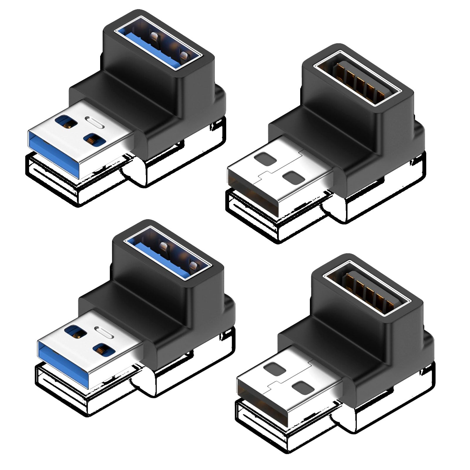 usb 変換アダプタ 4個セットusb-a l型 車内用品 USBコネクター 10Gbpsデータ転送 usb l字 USB 3.1 usb変換アダプタ USB Aオス - USB A メス 変換アダプタ スマホ、タブレット、ノート、USBハブ、USBメモリ用
