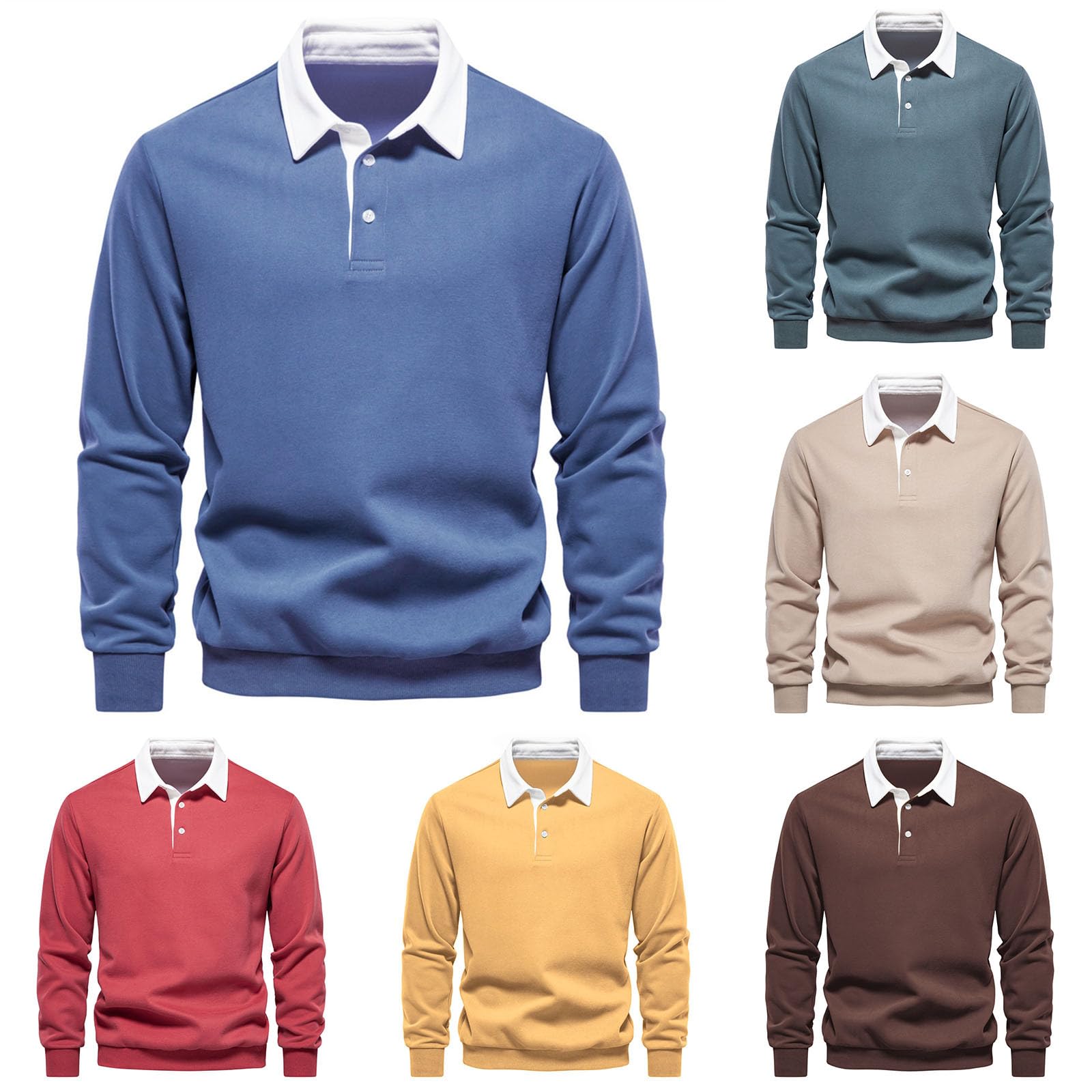 Herren Polo Shirts Langarm V Ausschnitt Sweatshirts Einfarbig Tshirts golfhemd Freizeit Unterhemd Casual Langarmshirts Baumwollshirts Modisch Tshirt Freizeitshirts Lose T-Shirt für Alltag