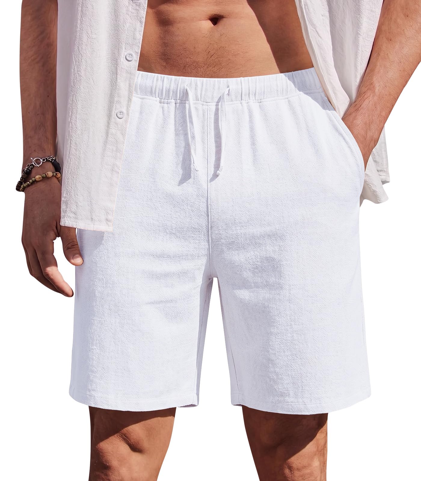 Pantalones Cortos de Lino Hombre Bermudas Casuales Shorts Playa Verano