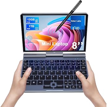 8 Inch Touchscreen Laptop Mini Laptops 2 in 1 Laptop with Keyboard 12GB LPDDR5-RAM 512GB/1TB SSD Wi-Fi 6 BT 5.2 HDMI 2MP Camera Convertible Notebook