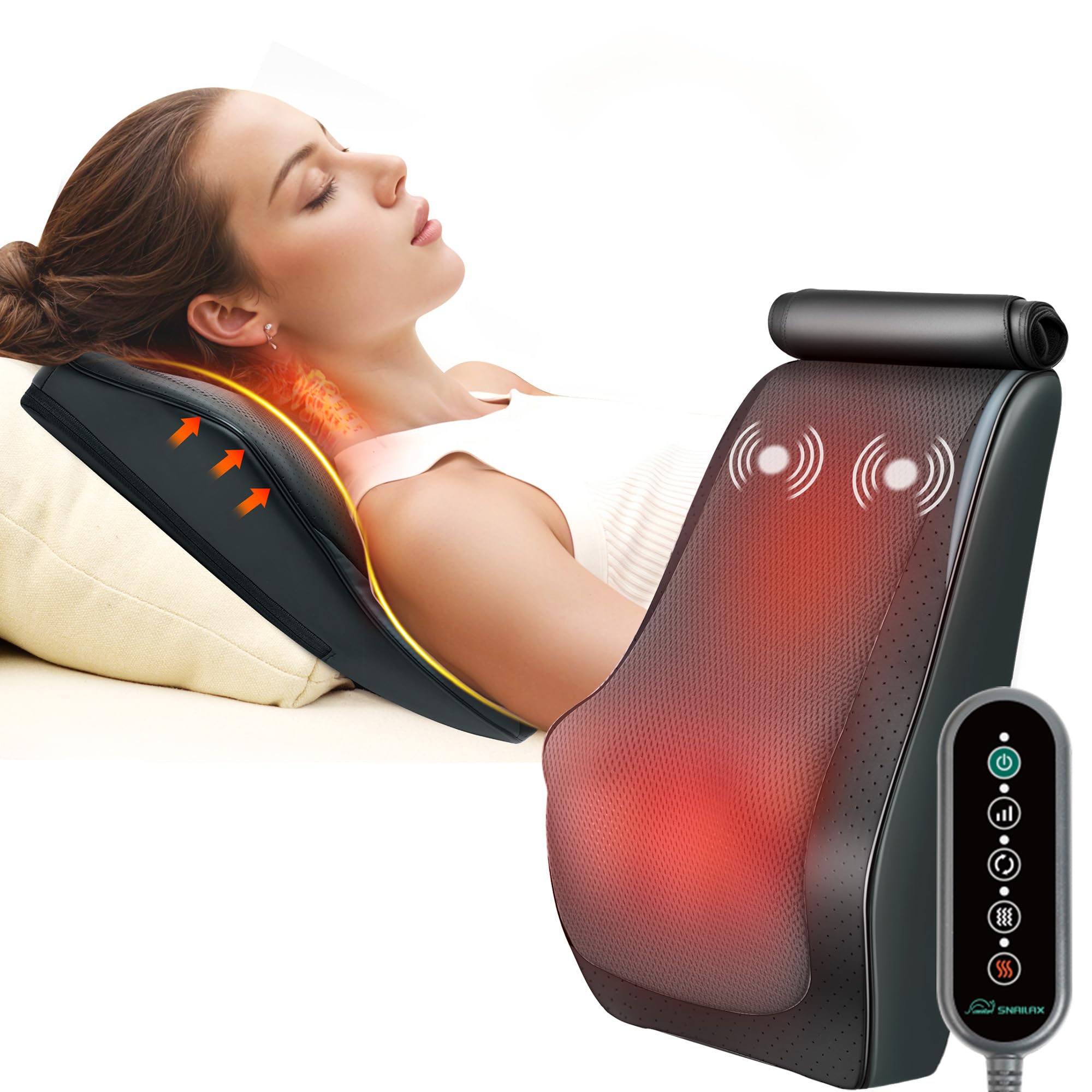Snailax Massaggiatore cervicale con calore, massaggiatore elettrico per il collo, massaggiatore Shiatsu per la schiena, cuscino per il massaggio del collo/schiena/spalla, regali per mamma e papà
