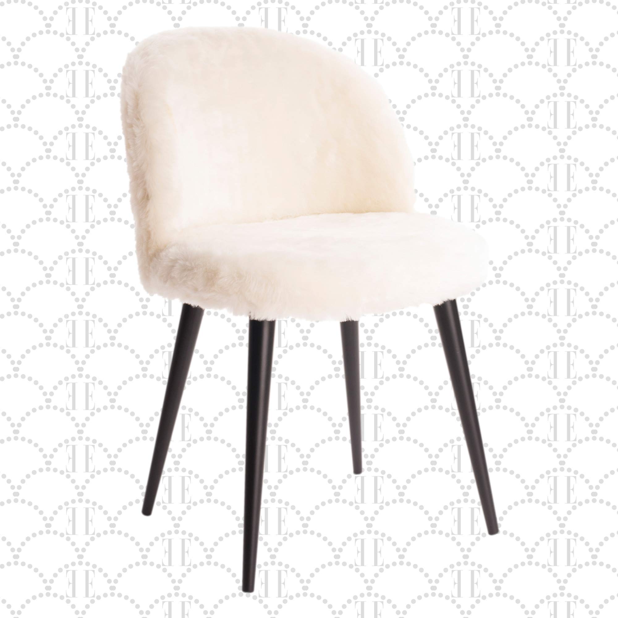 Elle Decor Cami Vanity Chair, Upholstered Armless Single Seat Plush Accent for Living Room, Home Office Desk or Bedroom, Mid Century Modern Tapered Legs, Cream Faux Fur