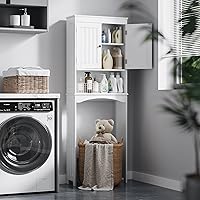 Vista 3 de Bealife Armario de almacenamiento sobre el inodoro con estante abierto, organizador con estante ajustable y puertas dobles, estante de Blanco