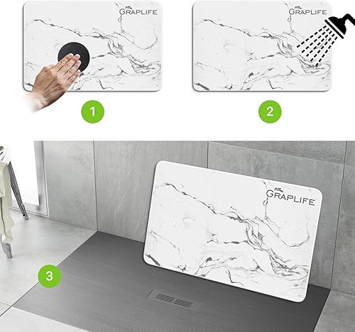 Miniatura 6 de Graplife Tapete de baño de piedra, antideslizante, súper absorbente, de tierra de diatomeas, de secado rápido, para encimera de cocina, bañera y