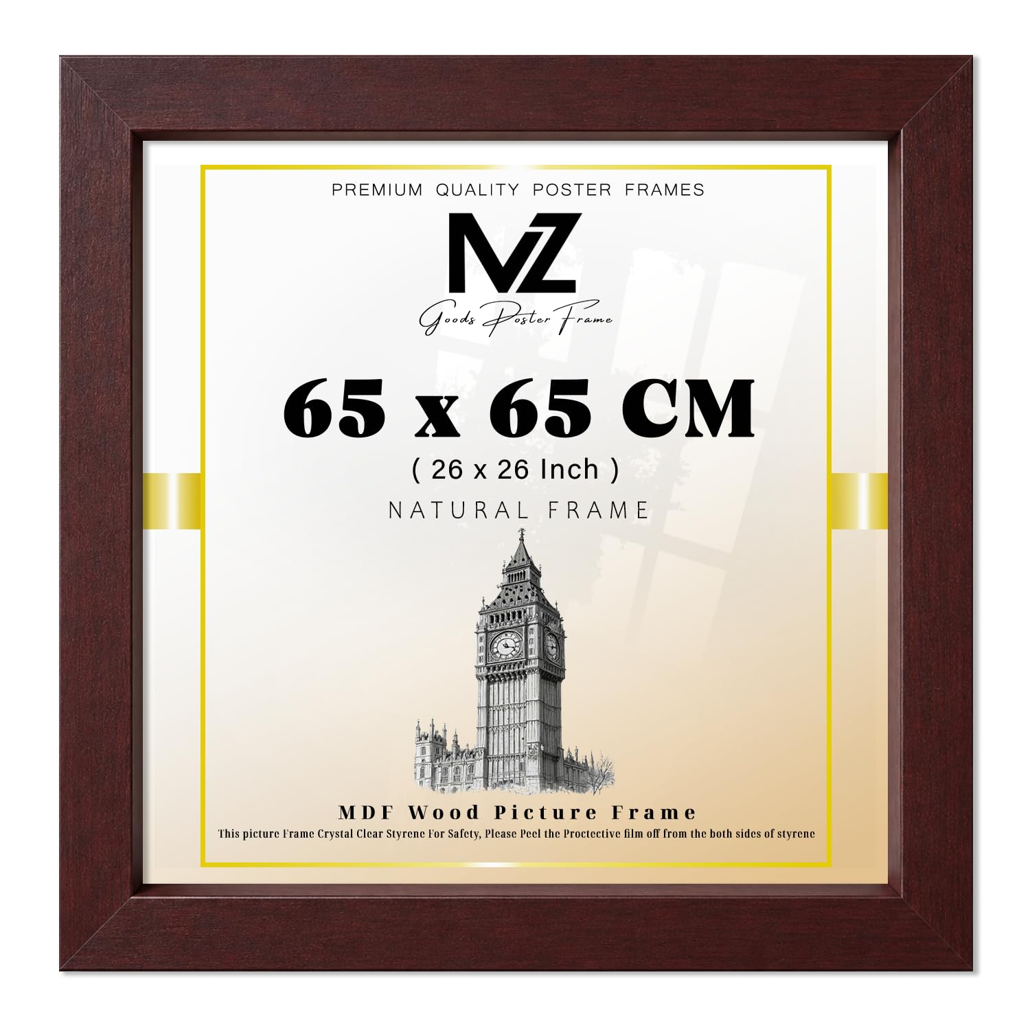 MZ GOODS | MDF Picture Frame (65 x 65 CM) 26" x 26" for Wall Gallery & Art Display, MDF Wood, Comes with Secure Hanging Hooks [ Mahogany ]