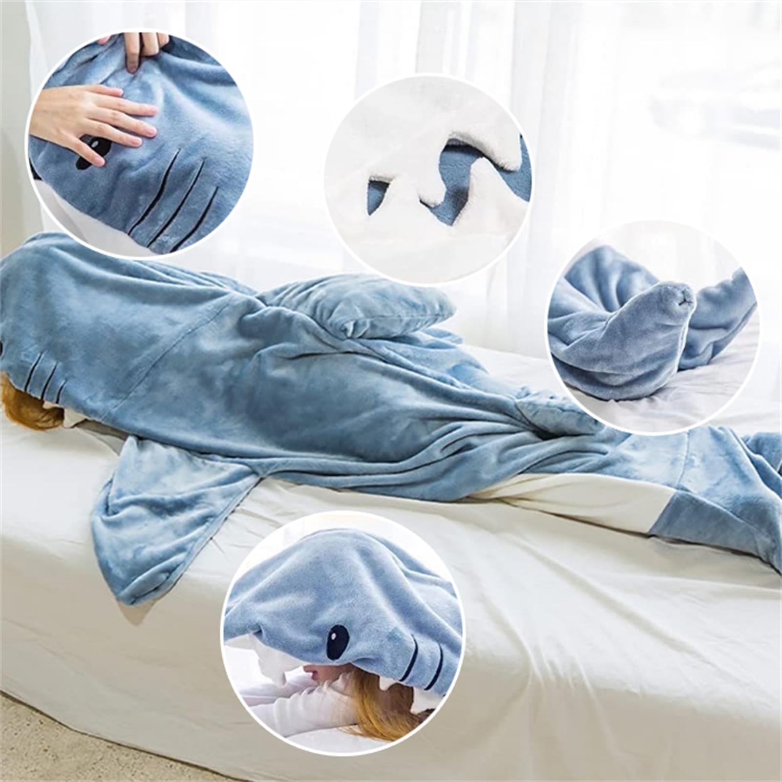 Couverture Requin Adulte - Sweat à Capuche Doux En Flanelle - Déguisement Cosplay Shark Blanket - Pour Hommes Et Femmes - 3