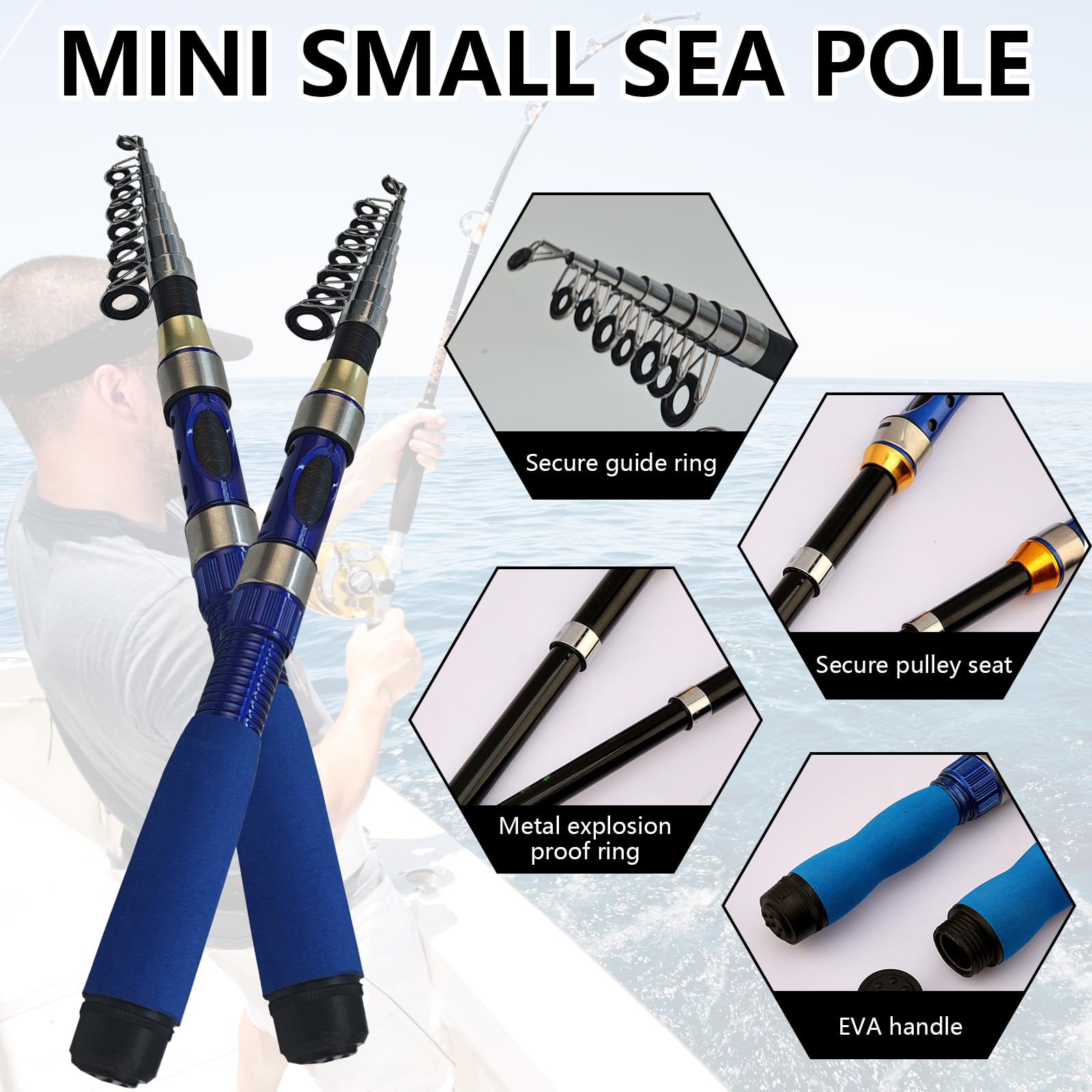 Set de Cañas de Pescar Telescópicas, 2 Cañas de Fibra de Carbono 1,9m y 2 5.2:1 Carretes de Spinning Caña de Pescar Caja de Aparejos y Estuche de Transporte para Pesca en Agua Salada y Dulce