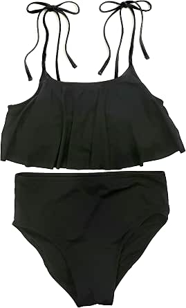 Looking Glass Clothing Leakproof Period 2-Piece Swimsuit For Teens/Tweens - Ruffle Top & High Rise Bottom