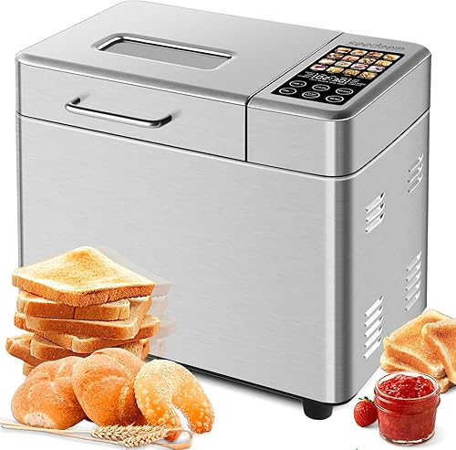 SEEDEEM Máquina de pan 16 en 1, máquina de pan de acero inoxidable de 2.2 libras con dispensador de frutas y nueces, sartén de cerámica
