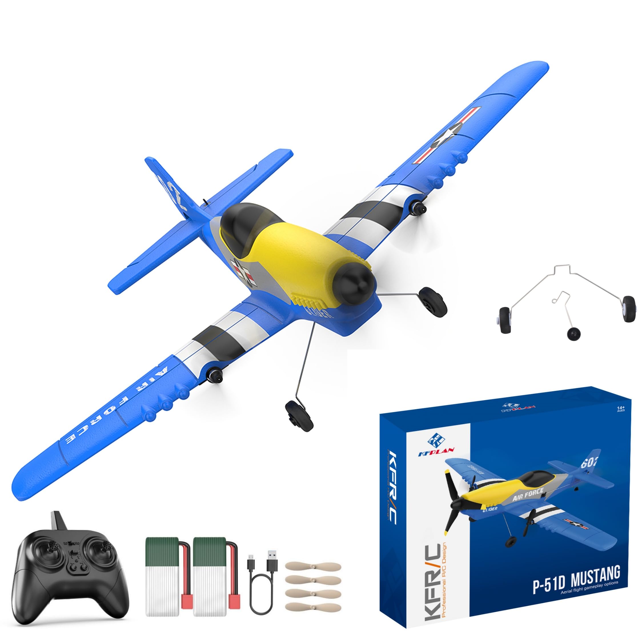 REVIHOYA Rc Plane 3 Channel Airplane,P51D Mustang Fighter with 2 Batteries,Built-in Gyro Self-Stabilizing System Easy to Fly Rc Airplane,Rc Glider for Kids Adults Beginners