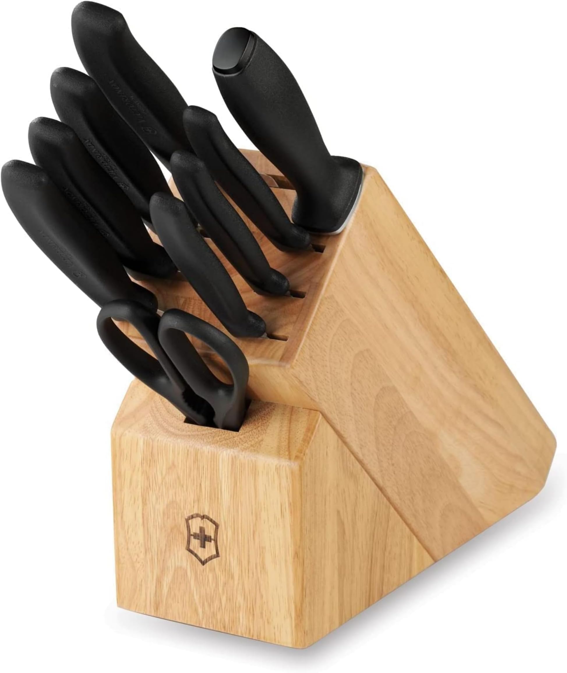 Swiss Classic Knife Block - Kitchen Knife Set with Block for Home Essentials - Includes Chef's Knife, Paring Knife & More - Black Handles, 10-Piece Set