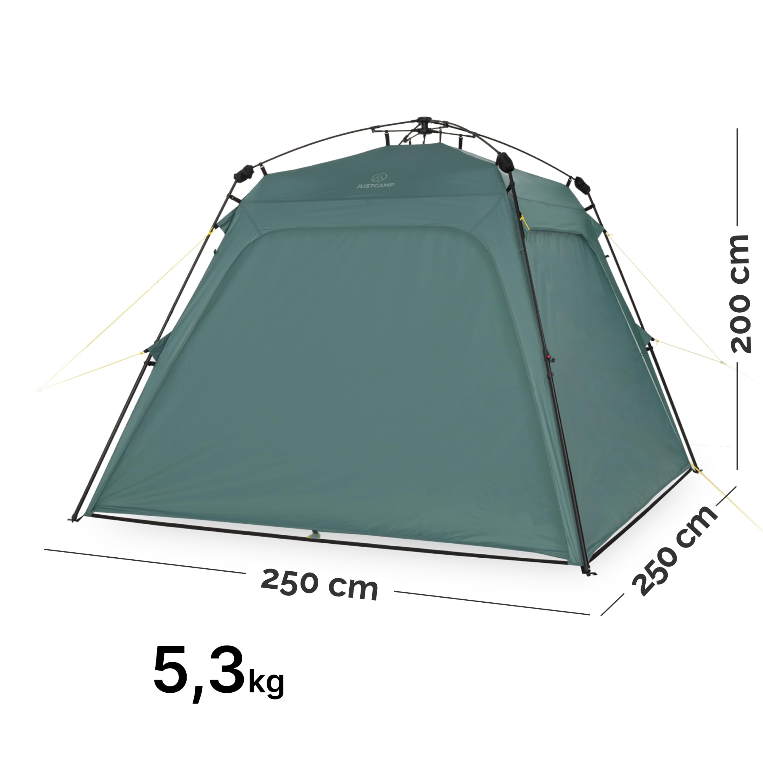 JUSTCAMP wasserdichter Schnellaufbau Pavillon mit 4 Seitenwänden 2,5 x 2,5 m - robuster Outdoor Pavillon faltbar mit UV-Schutz 80+ für Garten, Camping, Festival & Strand - leichtes Pop Up Zelt