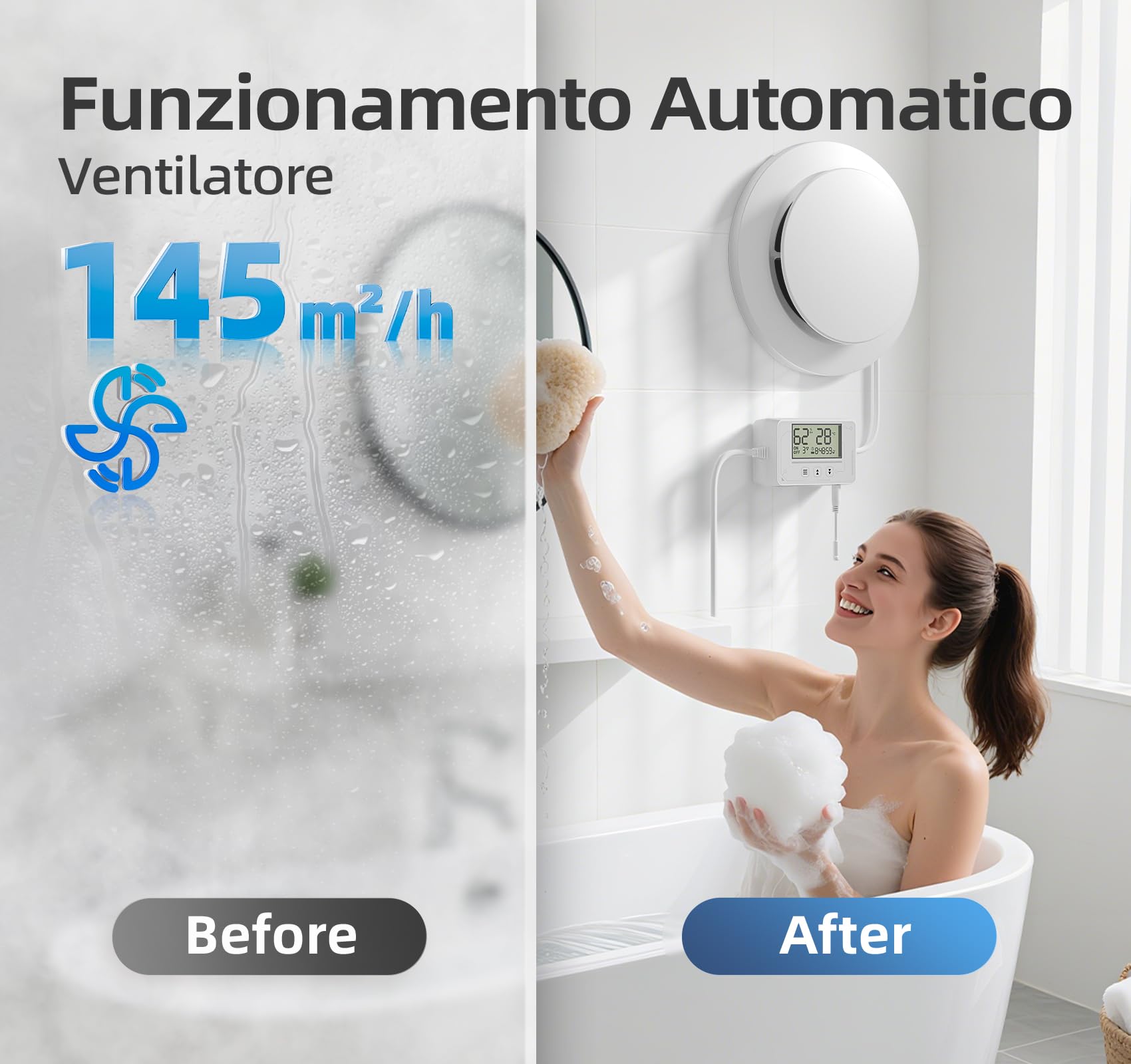 Ventole di aerazione 100mm con sensore di umidità, sensore di temperatura e timer P109