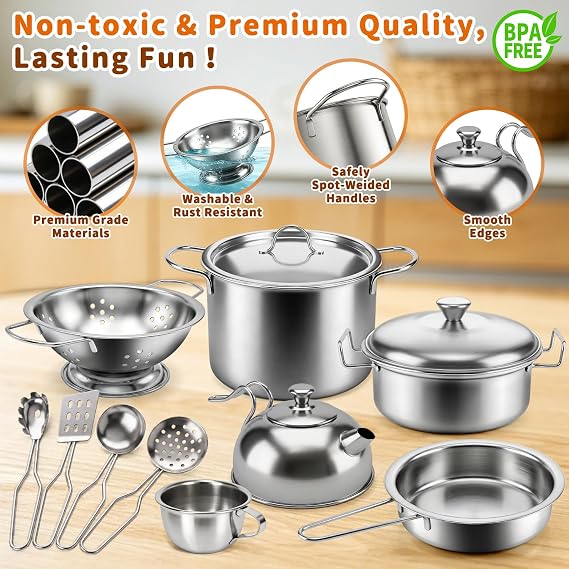 Pretend Play Kitchen Accessories,130Pcs Kids Cooking Toys & Tea Set 3-12