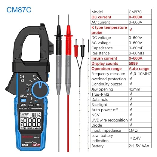 Medidor de Pinza Digital CM87Pro 1000A 1000V True RMS AC DC con Detección NCV miniatura 2