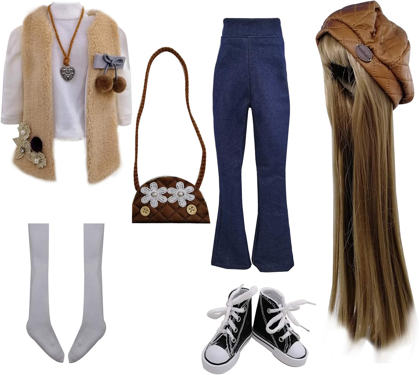 EVA BJD Set of Fashion Clothes Wigs Shoes Socks Accessories Full Set for 1/3 22in - 24in 60cm BJD Dolls (Ellie)