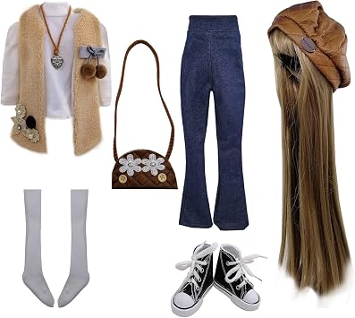 Set of Fashion Clothes Wigs Shoes Socks Accessories Full Set for 1/3 22in - 24in 60cm BJD Dolls Ellie